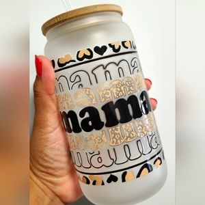 Frosted Cheetah print mama glass tumbler